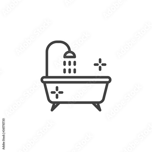 Bathroom bath line icon. linear style sign for mobile concept and web design. Bathtub shower outline vector icon. Symbol, logo illustration. Vector graphics