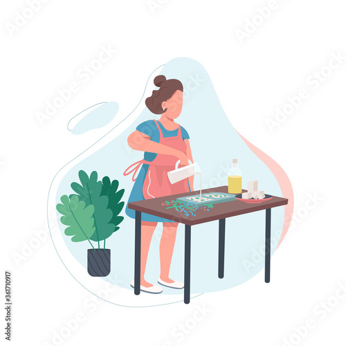 Woman with melted soap flat color vector faceless character photo