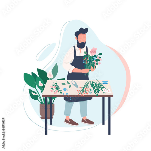 Professional florist flat color vector faceless character