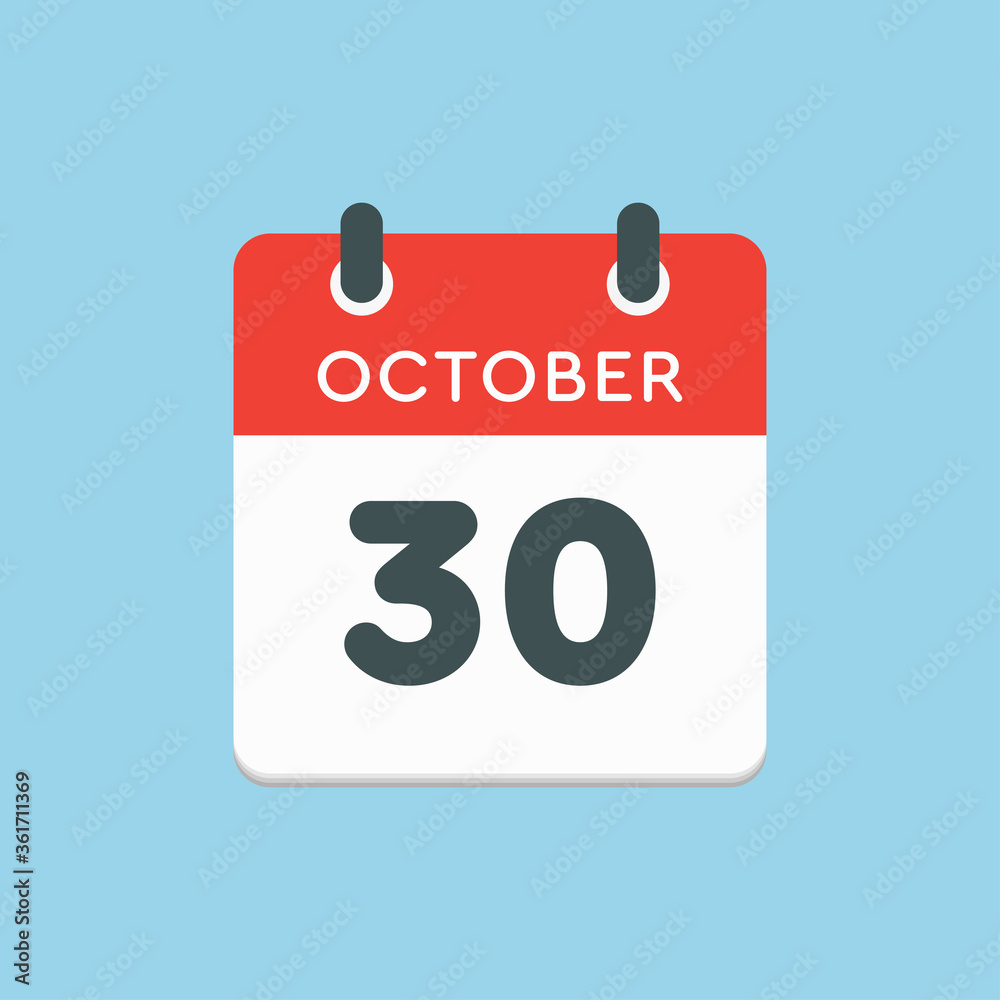 Calendar icon day 30 October, template icon date Calendar icon day 30 October, template icon date