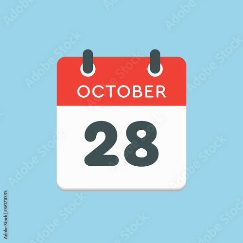 Calendar icon day 28 October, template icon date