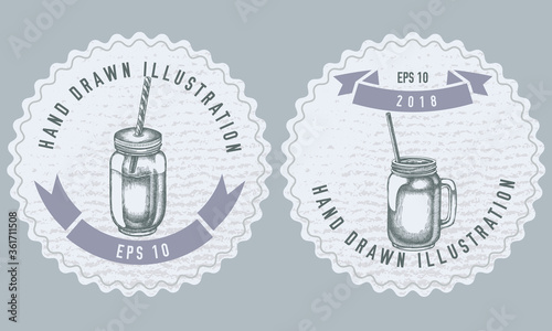Monochrome labels design with illustration of smothie jars