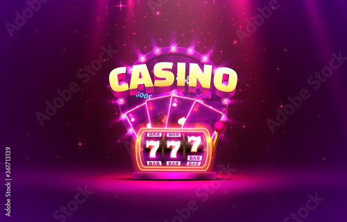 Casino 3d cover, slot machines and roulette with cards, Scene background art. Vector