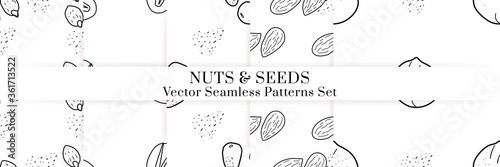 Nuts and seeds vector pattern. Outline hand drawn design