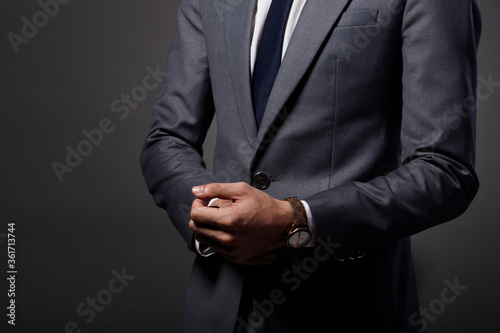 Portrait 20s Asian Business Man gray formal Suit pants necktie