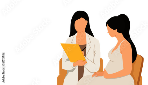 pregnant woman talk to female doctor flat faceless character design