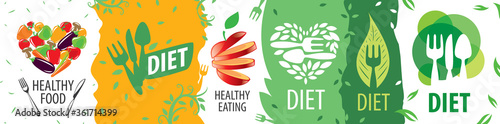 Set of vector logos of diet and healthy eating