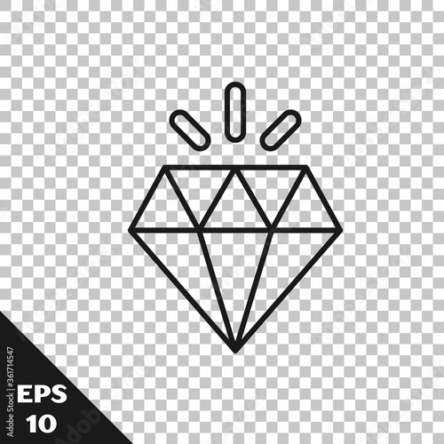 Black line Diamond icon isolated on transparent background. Jewelry symbol. Gem stone.  Vector