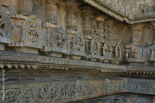 Sculptures and friezes on the walls of The Chennakeshava Temple or Vijayanarayana Temple of Belur, is a 12th-century Hindu temple in the Hassan district of Karnataka state, India. 