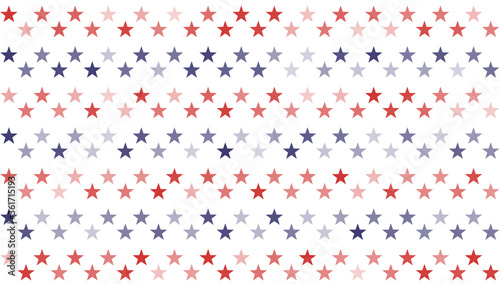 4th of July Stars and Stripes Seamless Pattern, colored as USA Flag. Red, Blue, White Stars and Lines Background for Celebration Holiday American President Day, memorial day, Vector Illustration
