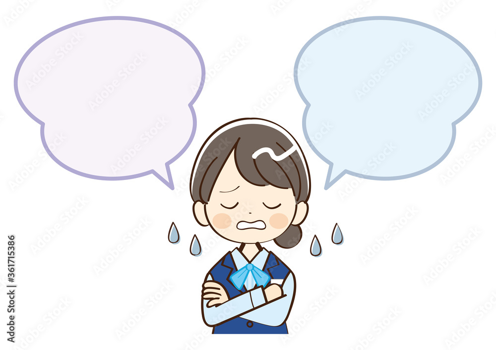 女性、銀行員、吹き出し、困惑 女性、銀行員、吹き出し、困惑