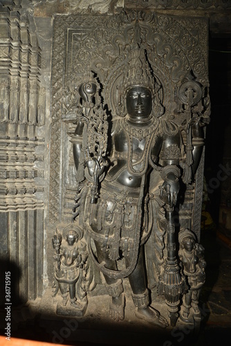 Sculptures and friezes on the walls of The Chennakeshava Temple or Vijayanarayana Temple of Belur, is a 12th-century Hindu temple in the Hassan district of Karnataka state, India. 