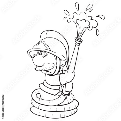 sketch of a fireman with a hose in his hands, Aquarius, horoscope, coloring, cartoon illustration, isolated object on a white background, vector illustration,
