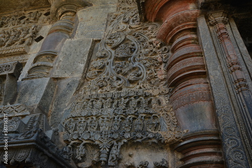 Sculptures and friezes on the walls of The Chennakeshava Temple or Vijayanarayana Temple of Belur, is a 12th-century Hindu temple in the Hassan district of Karnataka state, India. 