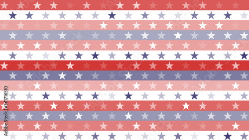 4th of July Stars and Stripes Seamless Pattern, colored as USA Flag. Red, Blue, White Stars and Lines Background for Celebration Holiday American President Day, memorial day, Vector Illustration