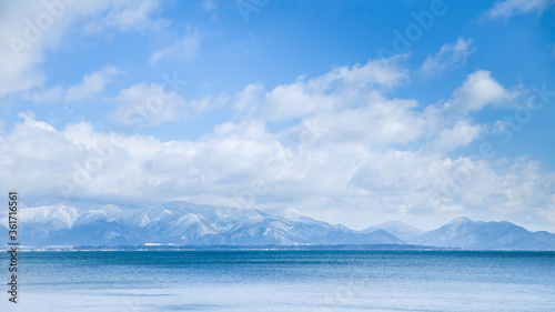 lake inawashiro landscape with blue sky