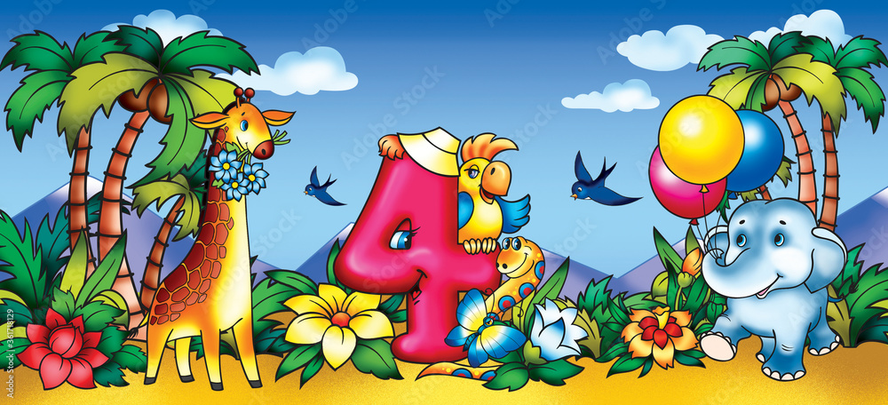 Naklejka premium Greeting card birthday - 4 years