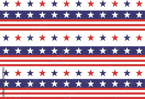 Wallpaper Mural 4th of July Stars and Stripes Seamless Pattern, colored as USA Flag. Red, Blue, White Stars and Lines Background for Celebration Holiday American President Day, memorial day, Vector Illustration Torontodigital.ca