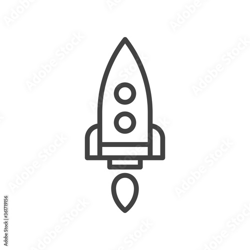 Rocket outline ship icon with fire. Vector Illustration.