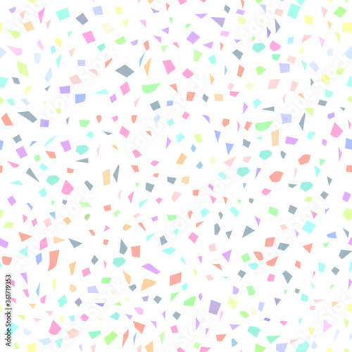 Terrazzo Seamless pattern abstract texture, traditional geometric flooring material, chips of marble granite. pastel colors on white background Can be used for Gift wrap, fabrics, wallpapers. Vector © EkaterinaP