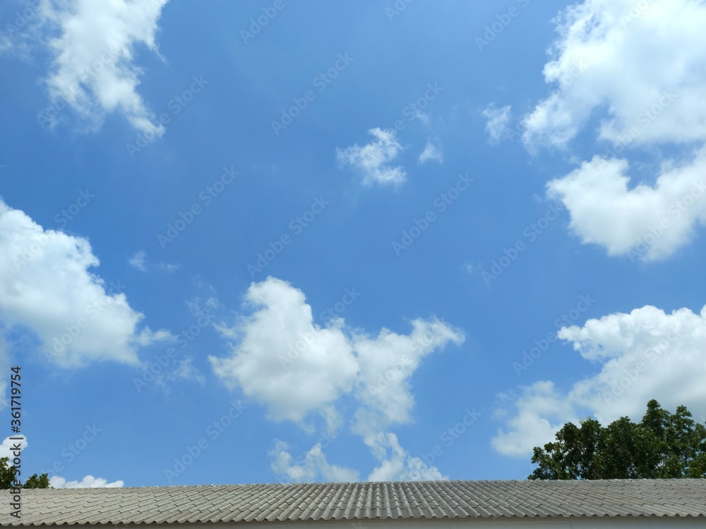White clouds, indigo blue, colorful, natural background.