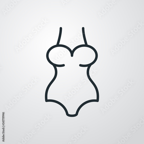 Concepto moda de verano. Icono plano lineal traje de baño de mujer en fondo gris