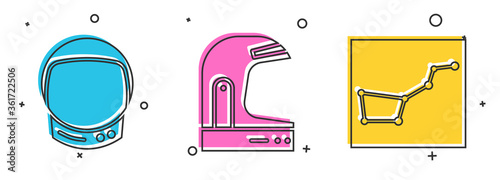 Set Astronaut helmet, Astronaut helmet and Great Bear constellation icon. Vector