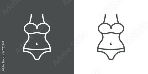 Concepto moda de verano. Icono plano lineal bikini en fondo gris y fondo blanco