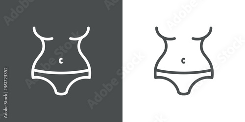 Concepto moda de verano. Icono plano lineal pieza de abajo de bikini en fondo gris y fondo blanco