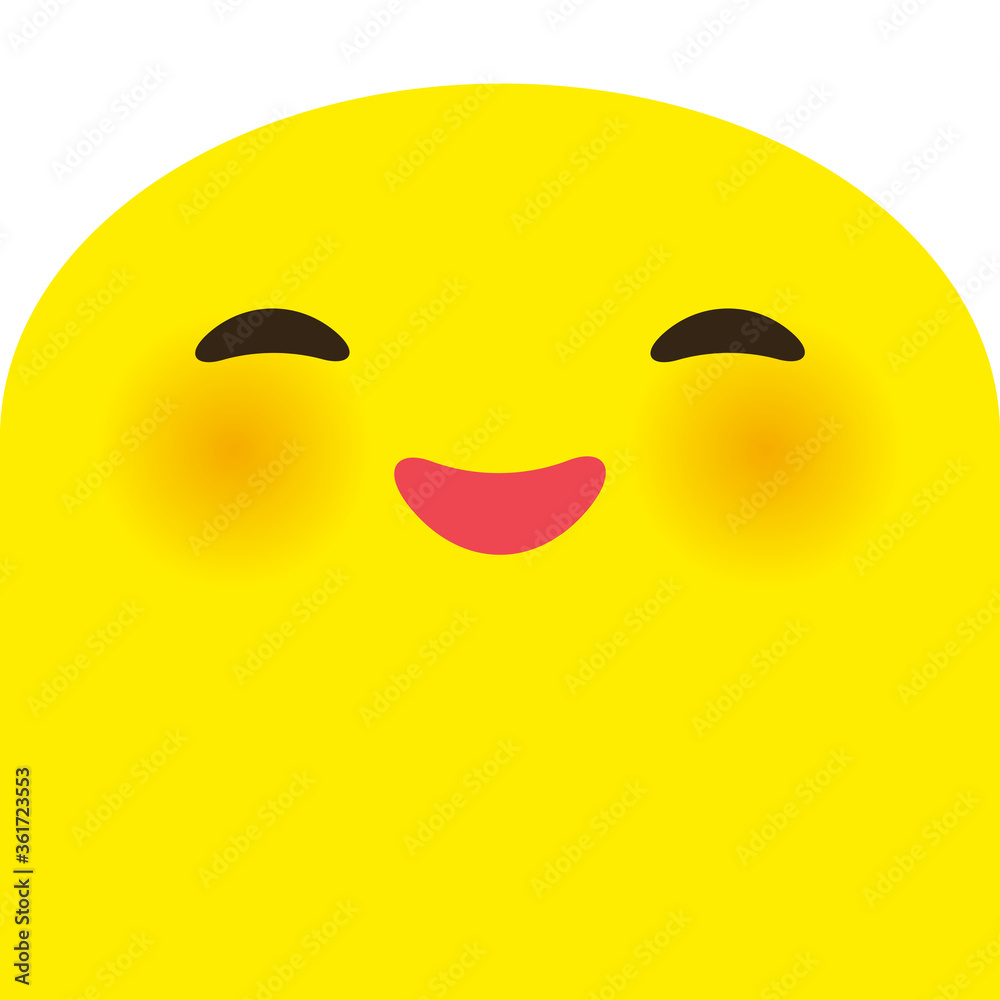 Fototapeta premium Kawaii funny yellow muzzle with pink cheeks. Cute Cartoon Face isolated on white background. Card banner design Nursery decor trend of the season, scandinavian style. Vector
