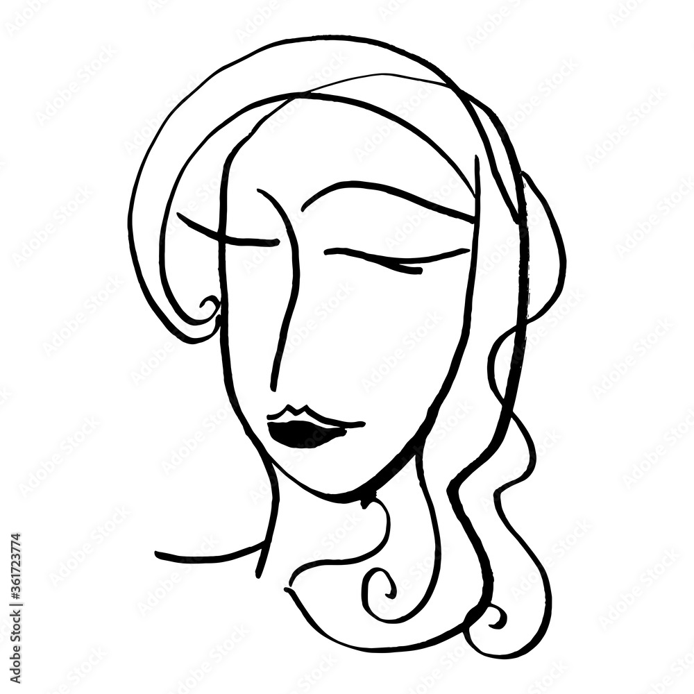 Artistic Portrait sketch beautiful woman Illustration of People Face doodle lines scandinavian style. Silhouette print for clothes, textile, poster card banner, decor trend of the season. Vector Artistic Portrait sketch beautiful woman Illustration of People Face doodle lines scandinavian style. Silhouette print for clothes, textile, poster card banner, decor trend of the season. Vector