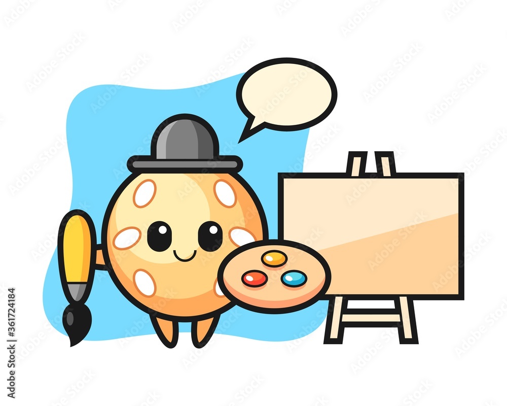 Sesame ball cartoon as a painter