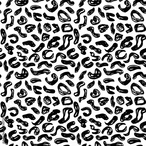 Seamless pattern black white leopard panther fur design  abstract simple lines scandinavian style background grunge texture. trend of the season. Can be used for Gift wrap fabrics  wallpapers. Vector