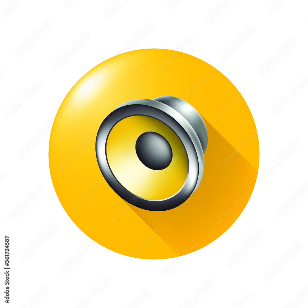 Cute Speaker Icon on Yellow Button on White Background . Isolated Vector Illustration Cute Speaker Icon on Yellow Button on White Background . Isolated Vector Illustration