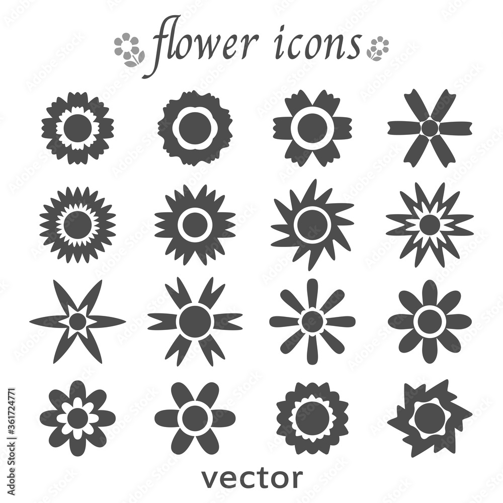 Flower icons set flat design for decoration or symbol isolated on white background vector illustration. Flower icons set flat design for decoration or symbol isolated on white background vector illustration.