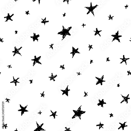 Seamless pattern design abstract sky stars  simple lines scandinavian style background grunge texture. Nursery decor trend of the season  black isolated on white. Gift wrap fabrics  wallpapers. Vector