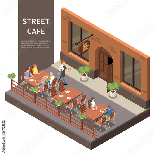 Street Cafe Terrace Isometric Composition