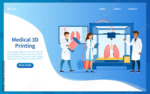 Bioprinter concept. Scientists reproduce human organs on a 3D printer. Bioengineering. Futuristic medicine. Medical printer. Perfect for landing page, web design, banner, header or mobile app. Vector