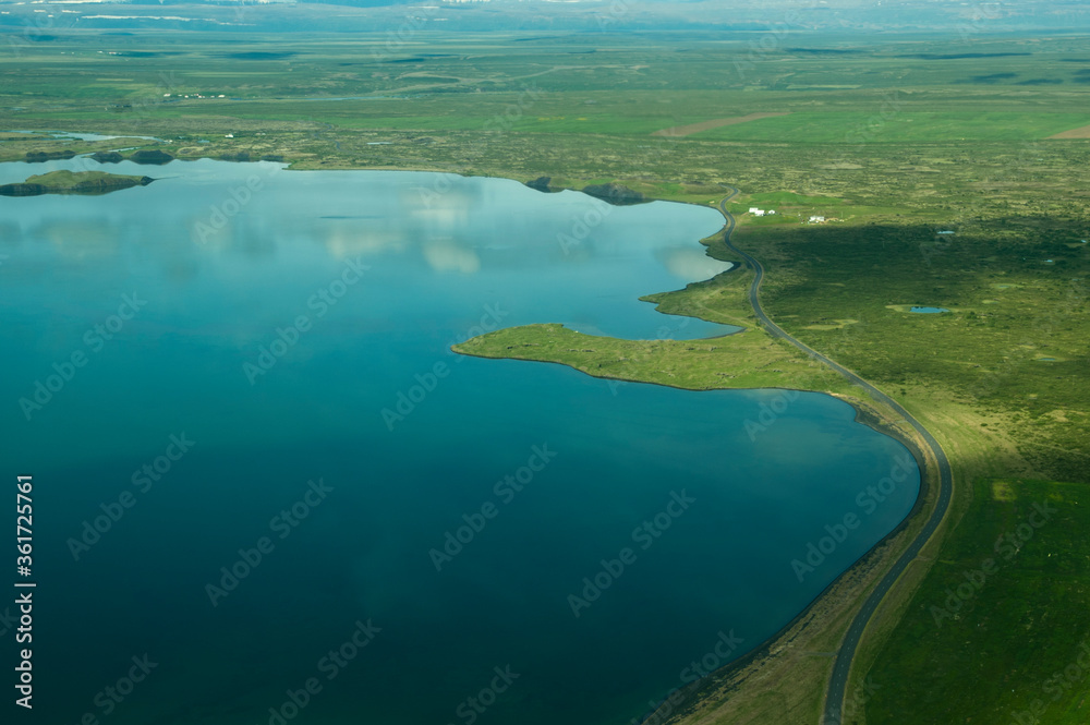 Obraz premium flight over lake myvatn iceland