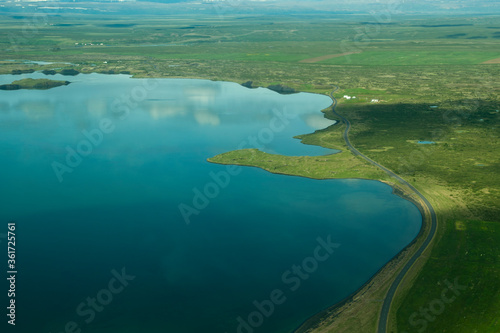 flight over lake myvatn iceland