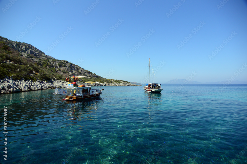 Boats and Yacht in the Aegean Sea, Datca, Mugla, Turkey Boats and Yacht in the Aegean Sea, Datca, Mugla, Turkey