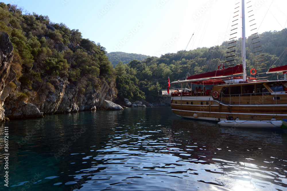 Fototapeta premium Boats and Yacht in the Aegean Sea, Datca, Mugla, Turkey