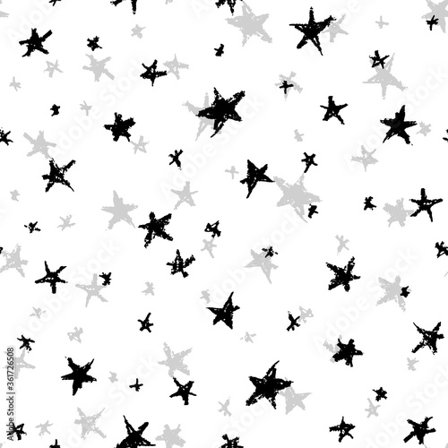 Seamless pattern design abstract sky stars, simple lines scandinavian style background grunge texture. Nursery decor trend of the season, black isolated on white. Gift wrap fabrics, wallpapers. Vector