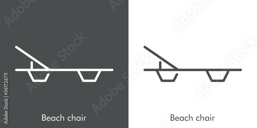 Concepto de vacaciones y viajes. Icono plano lineal silla de playa en fondo gris y fondo blanco