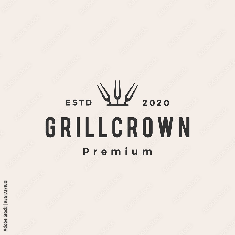 grill crown king fork hipster vintage logo vector icon illustration