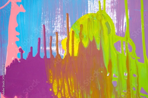 Abstract pattern  spilled pastel colors  background with purple and yellow paint  spread paint background. 