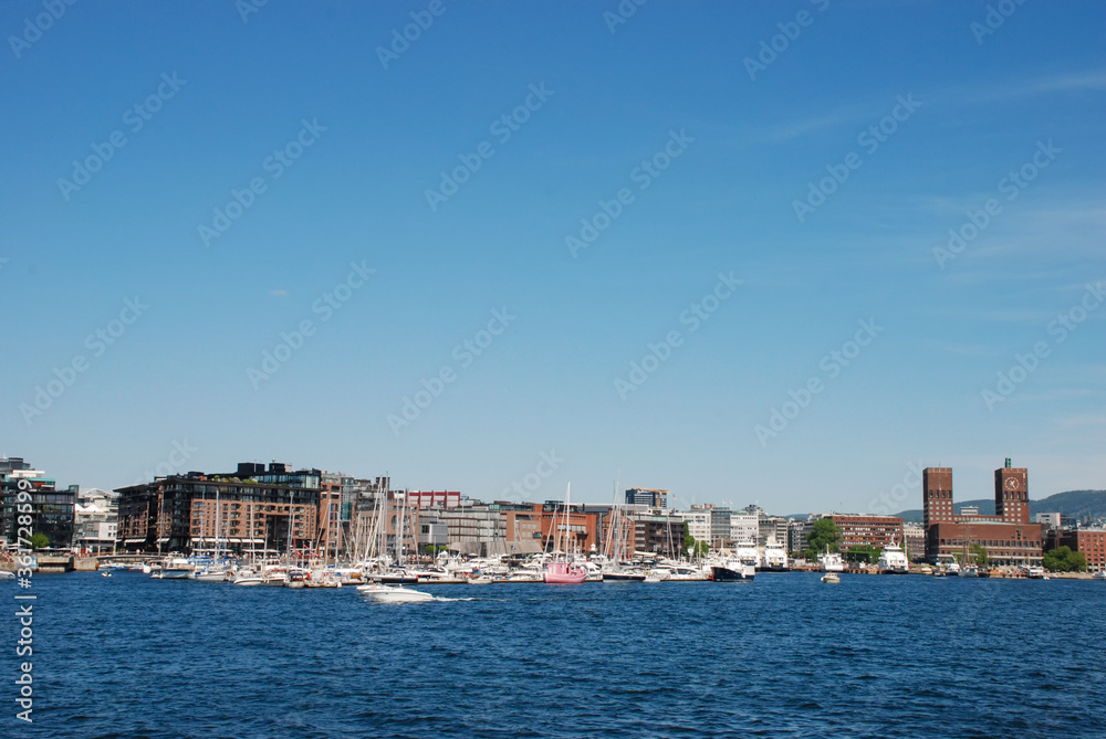 A summers day on the water around the old town area of Oslo in Norway