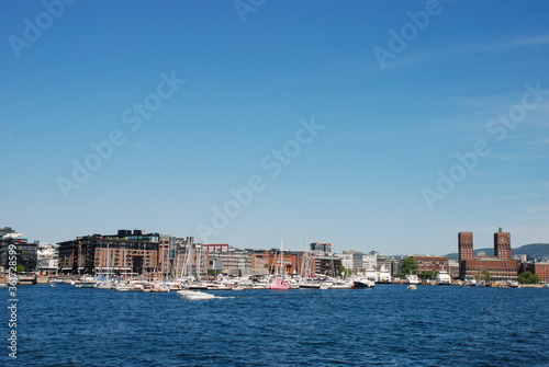 Fototapeta Naklejka Na Ścianę i Meble -  A summers day on the water around the old town area of Oslo in Norway