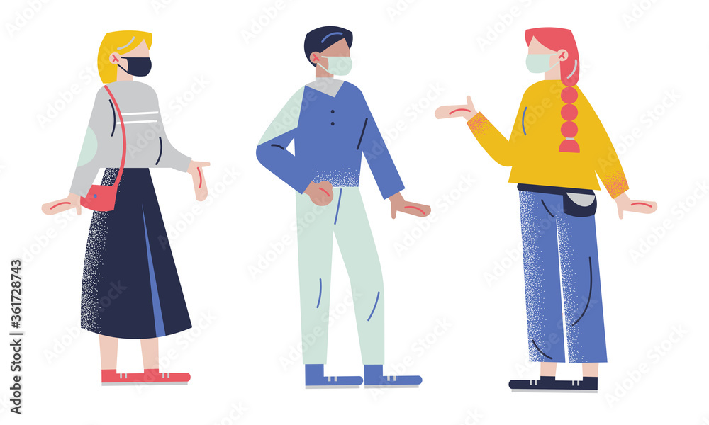 People wearing masks and keeping distance during virus pandemic