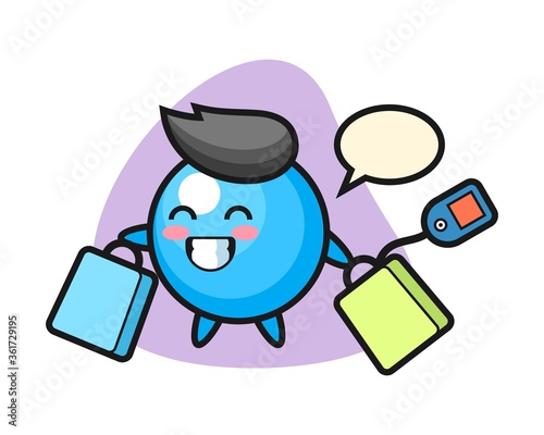 Gum ball cartoon holding a shopping bag